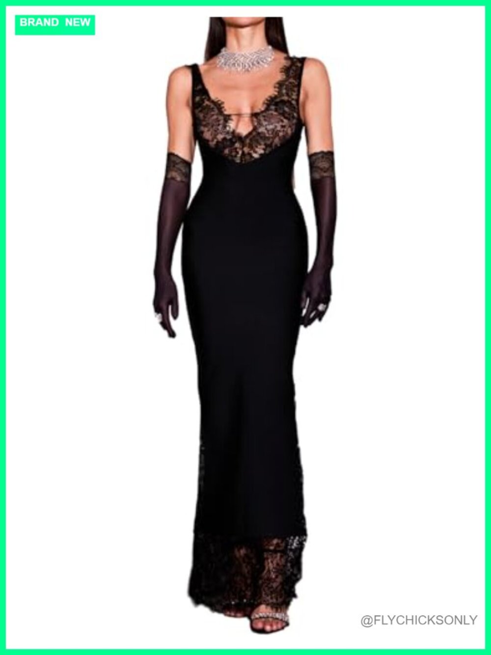 Maxi Lace Bandage Dress Bodycon Sleeveless V-Neck Cocktail Party Evening